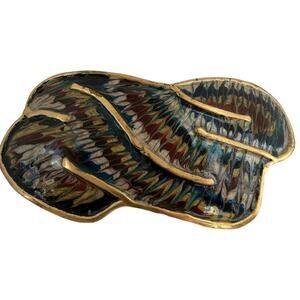 Vintage Luciano Bustamante Belt Buckle Modernist Brass Blue Multi Enamel Large